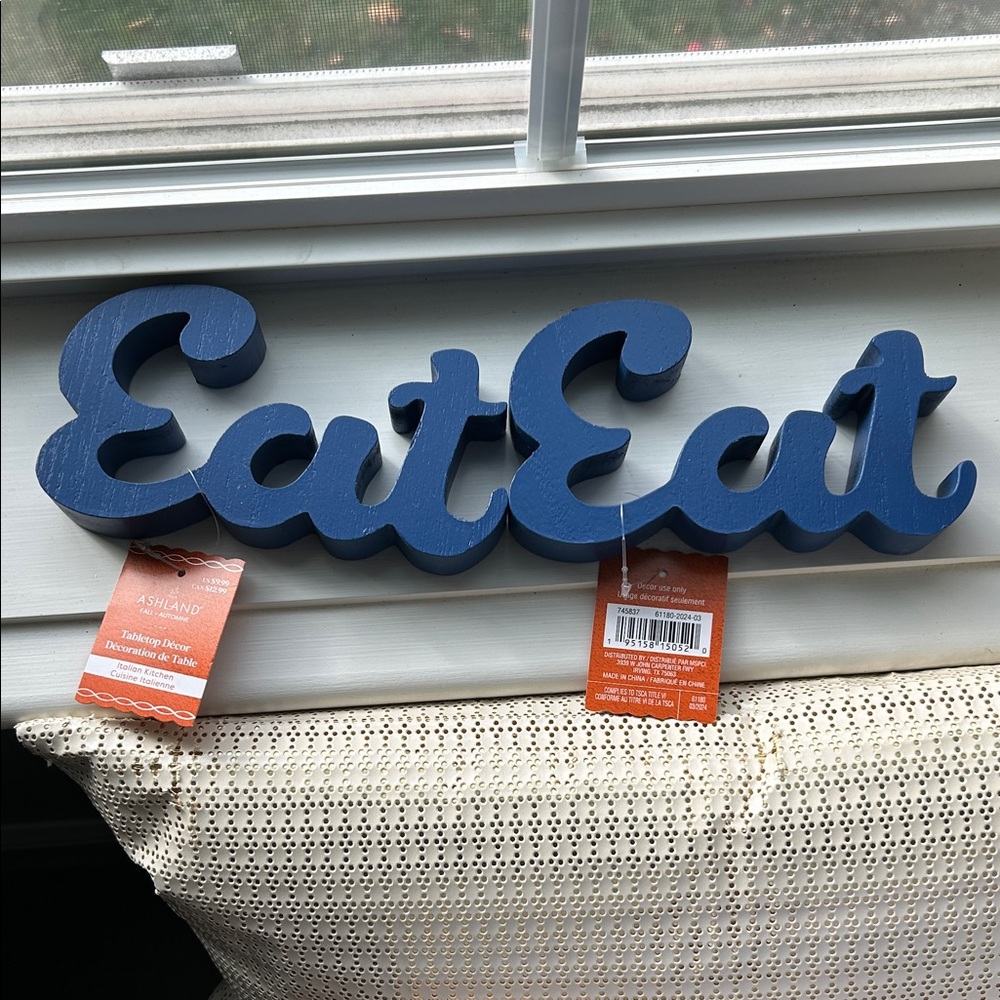 NWT 2 Ashland Navy Blue 'Eat' Wooden Signs
